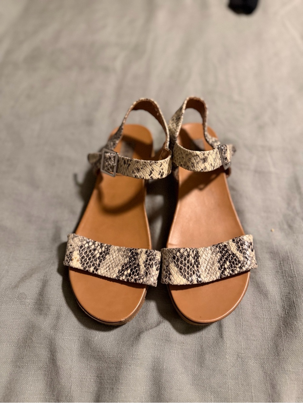 Steve Madden Women's Snake-Print Ankle Strap Sandals - Tan/Beige